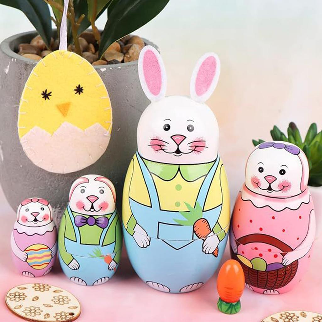 1-5X Easter Bunny Nesting Doll Dolls Toys Wooden Russian Nesting Doll Russian Nesting Stacking Dolls Home Bedroom Craft Supplie