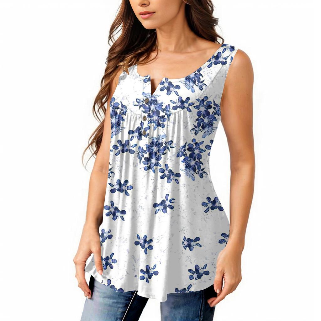 Женская мода плиссированная безрукавка повседневная футболка жилет топ на пуговицах