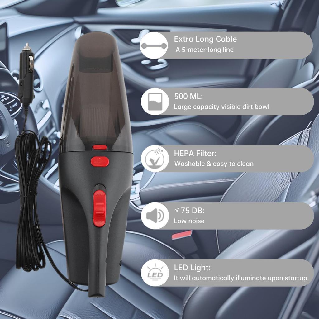 Портативный автомобильный пылесос двойного назначения для сухой и влажной уборки, 12 В, 120 Вт, с моющимся светодиодным фильтром HEPA