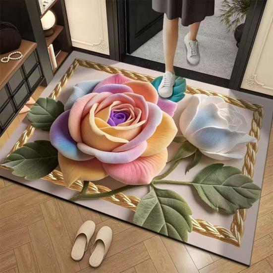 Коврик с 3D узором розы, Абсорбирующий коврик из диатомовой земли, Цветочный коврик для пола, Нескользящий коврик для ванной для прихожей, душа, кухни, прачечной