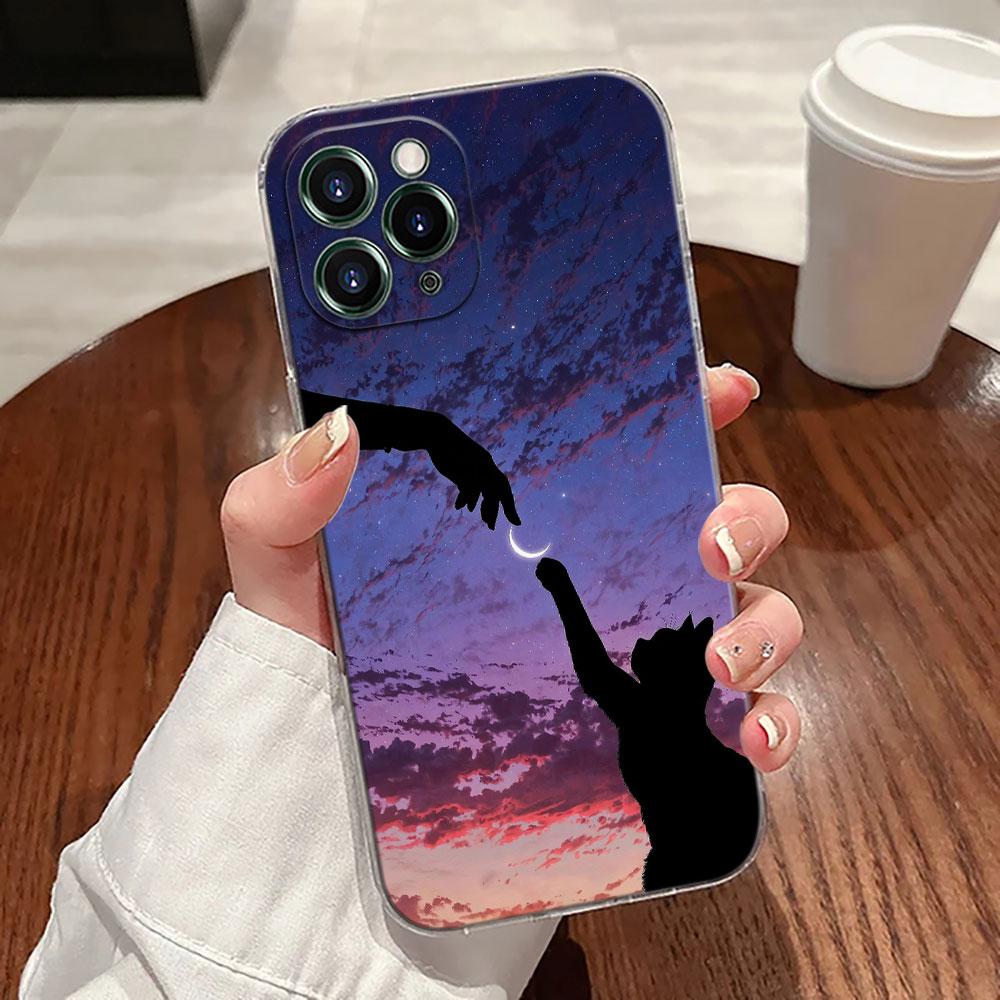 Забавный Милый Кот Линейный Рисунок Прозрачный Чехол Для Apple iPhone 17 16 15 14 13 12 11 Pro Max 16 Plus 16E 17Air 17Pro Чехол Для Телефона Funda
