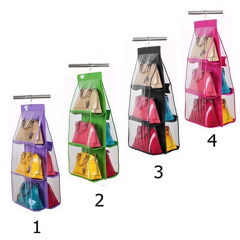 6 Pocket Shelf Bags Purse Handbags Organizer Door Hanging Storage Closet Hanger