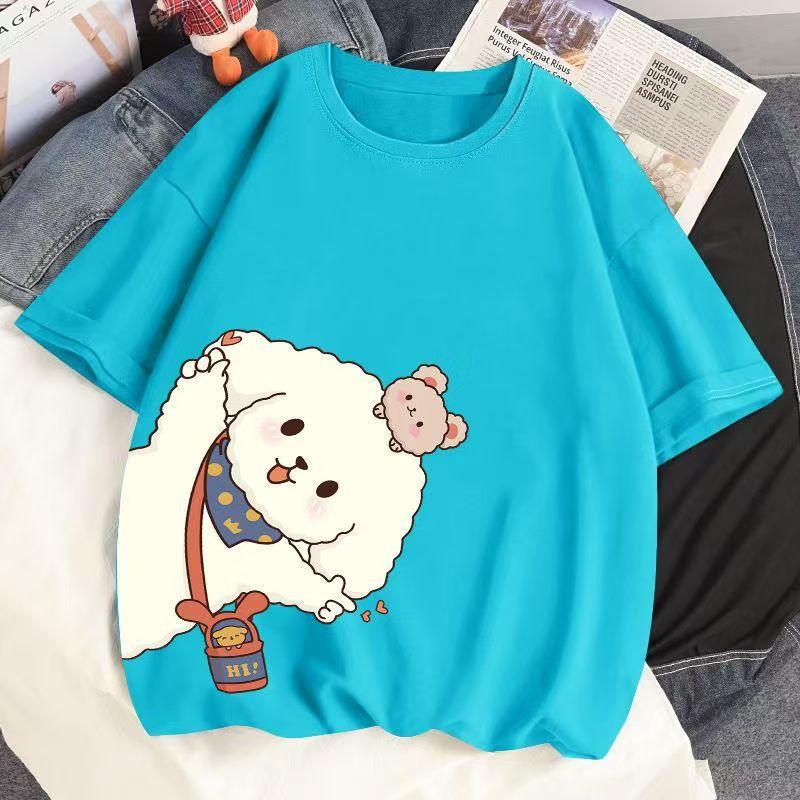 Летняя женская хлопковая футболка с короткими рукавами, свободная футболка с круглым вырезом и принтом