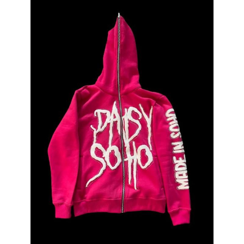 Hip Hop Street Vintage Zip Hoodie Set Letter Print Rhinestone Tracksuit Teens Youth