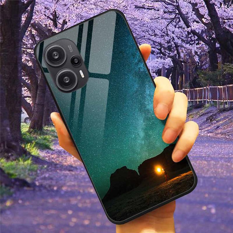 Для Xiaomi Poco F5 5G / F5Pro Чехол Закаленное Стекло Озеро Луна Жесткая Защитная Крышка для POCO F5 Pro Capas Funda на PocoF5 Роскошный Coque