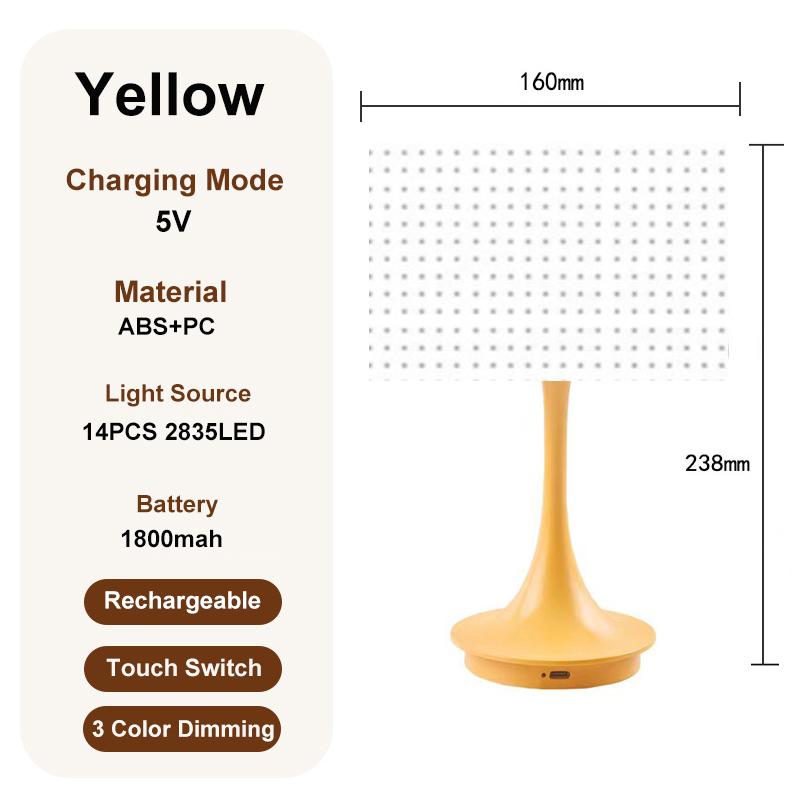 3 Color Dimming Mushroom Table Lamp USB ReChargeable Touch Adjustable Temperatures Room Home Christmas Decor Desk Lights