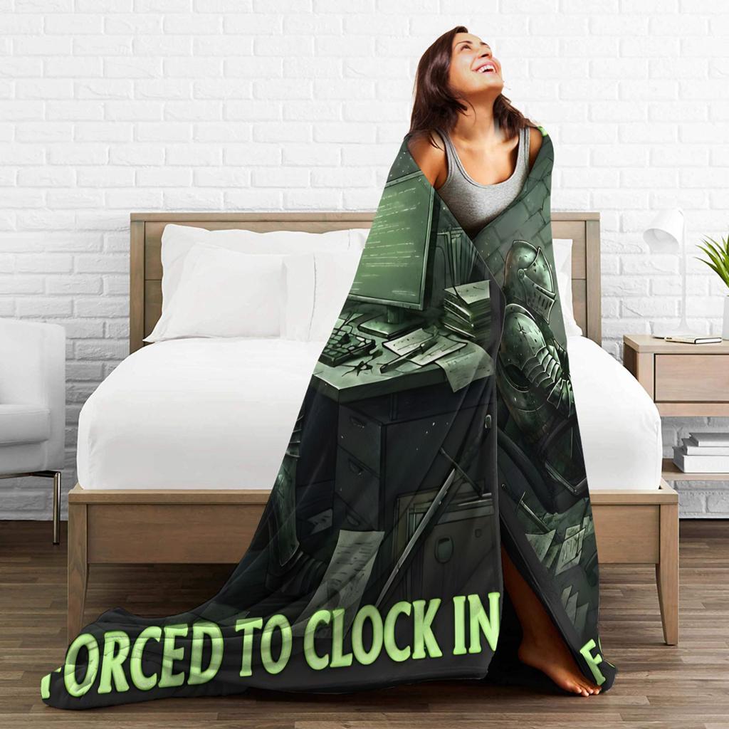 Born to Quest Forced to Clock In Meme Blankets Flannel Throw Blanket Airplane Travel Decoration Soft Warm Bedspreads,