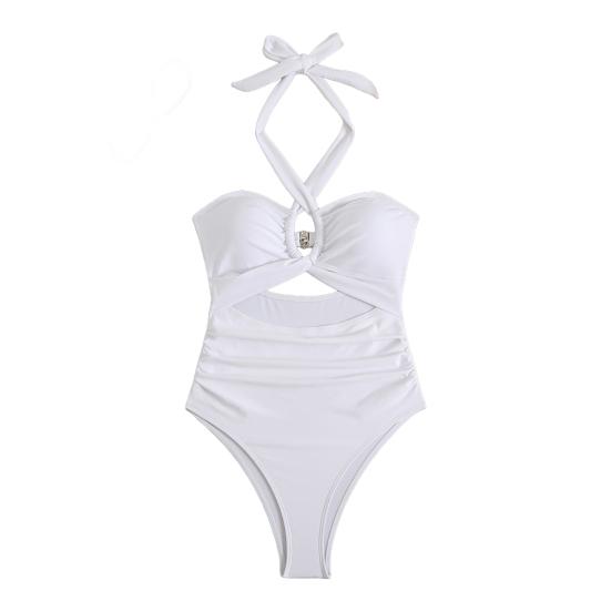 Женский монокини с подкладкой на косточках, однотонный, слитный бикини с вырезом на шее и полым дизайном, пляжный купальник для отдыха