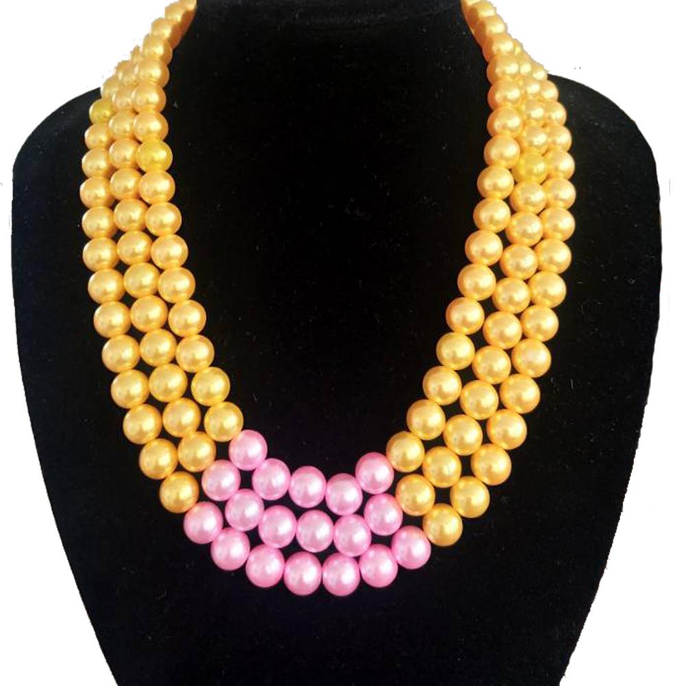 Fashion Women Party Decorate Gifts Multi String Ball Pink Green Color Imitation Pearl Chunky Statement Choker Necklaces