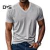 Мужская вельветовая футболка с V-образным вырезом, летняя трикотажная футболка с коротким рукавом, повседневный деловой топ для работы, отдыха, улицы
