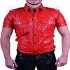 Mens Red Leather Shirt | Sheep Leather Outfit Wear Shirt With Half Sleeves | Handmade Genuine Police Leather Uniform | Gift For Him