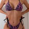 2025 Zebra Stripe Backless Lace-Up Sexy Split Bikini Swimsuit for Women
