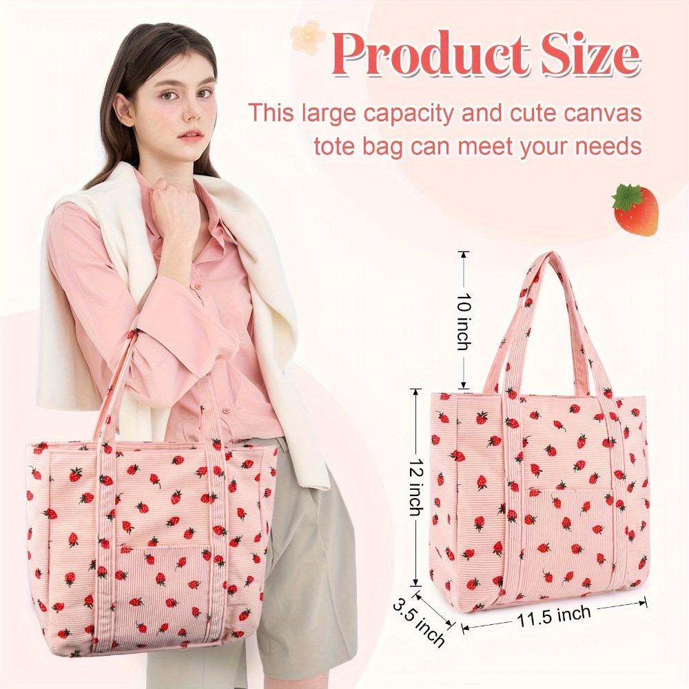 Вельветовые сумки-тоуты для женщин, большая вместительная сумка, эстетичная многоразовая сумка для продуктов из клубники, фермерская сумка через плечо для девочек