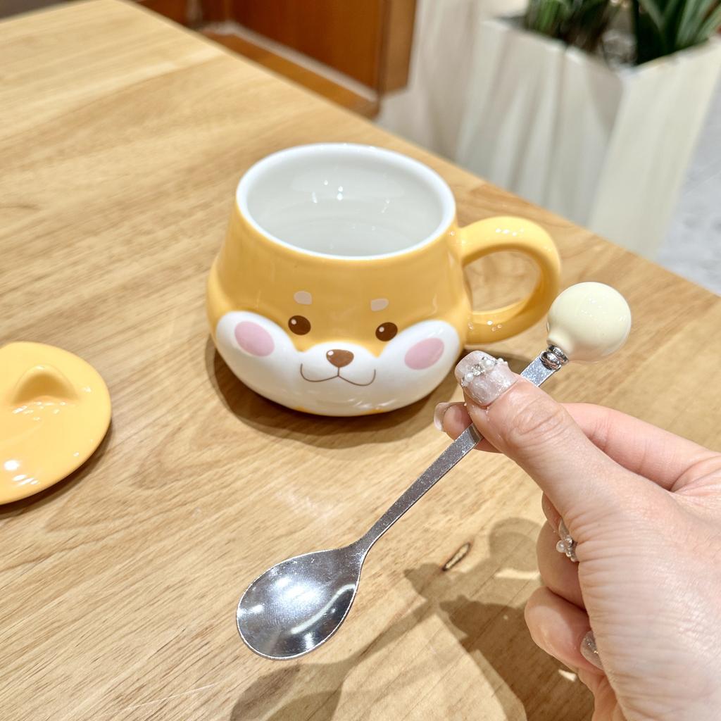 Shiba Inu Ceramic Cup High Appearance Level Large Capacity Coffee Cup with Spoon Cute Girls Children's Office Home