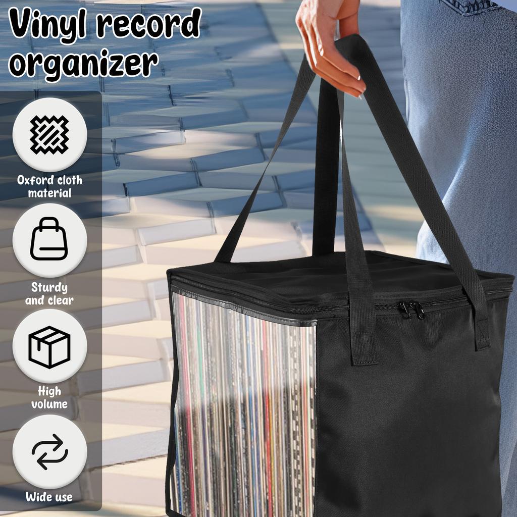 Прозрачная сумка для переноски виниловых пластинок с ручкой и крышкой, большой вместимости, держатель для альбомов, вмещает до 50 виниловых альбомов для коллекции
