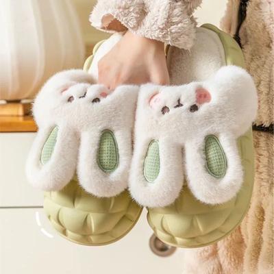 Модные модные тапочки из хлопка с кроликом 2024 года, зимние новые теплые и моющиеся тапочки с толстой подошвой Baotou, водонепроницаемые и нескользящие домашние тапочки Traf