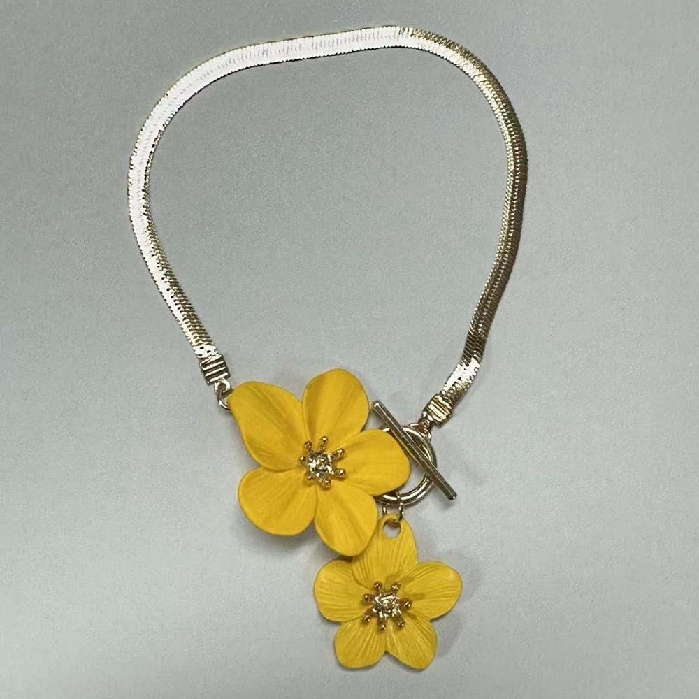 with OT Buckle Oil-Dripped Foot Chain Golden Beach Jewelry Simple Flower Pendant Anklet Women