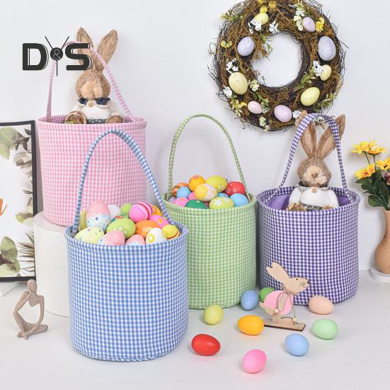 Пасхальное ведерко в клетку для детей, сумка для хранения в детской, подарочная корзина для новорожденных с ручкой для вечеринок по поиску пасхальных яиц