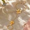 Integrated Ring Bracelet Gold Flower Hand Chain Link with Finger for Matte Gilt Women Women, Hibiscus Flowers O Bracelet, Floral Fairy Jewelry