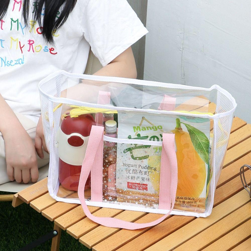 Large Capacity Pvc Transparent Handbag Cosmetic Bag Beach Tote Bag  Streetwear
