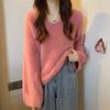 Winter Women's Clothing Knitted Sweater Soft Sticky V-neck Pullover Top Long Sleeve O Neck Loose Mink Fur Pullovers