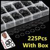 225Pcs Rubber O-Ring Washer Seals Assortment Black for Car 18 Sizes