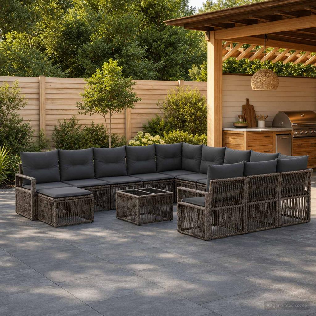 Garden Sofa Set 13 pcs Grey Poly Rattan