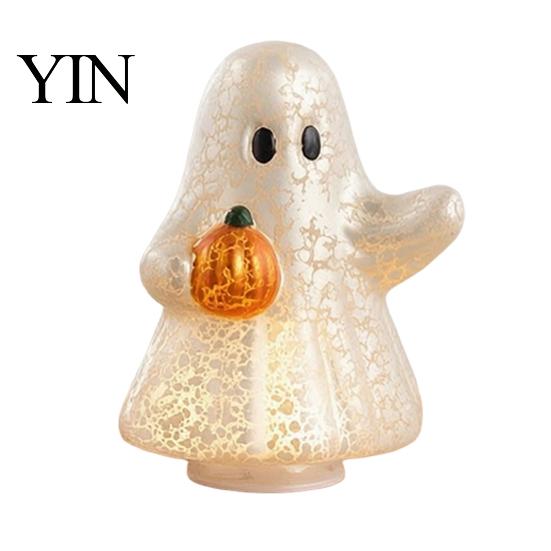 Glowing Ghost Figurine Light-Up Cute Resin Figurine, Desktop Ornament, Warm Creative Housewarming Gifts Light Halloween Statue for Bedroom Shelf