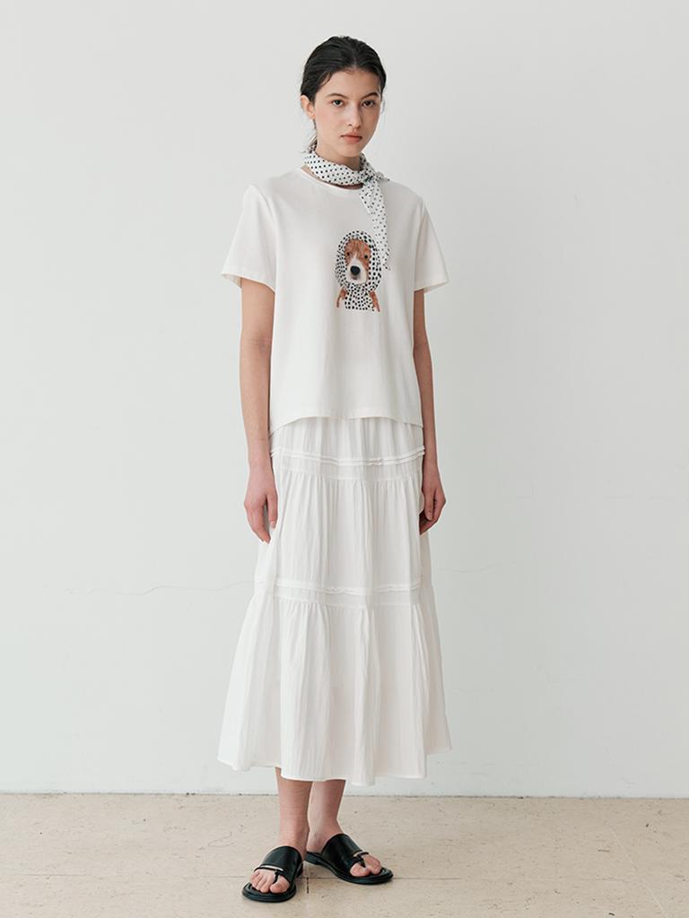 LE STUDIO Soft Tiered Long Skirt (Wh)