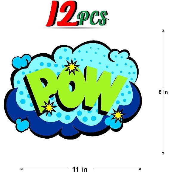 12 шт. Вырезки со словами из комиксов про супергероев – Pow Zap Boom Настенные украшения для дня рождения, классной комнаты или фотозоны – Принадлежности на тему супергероев