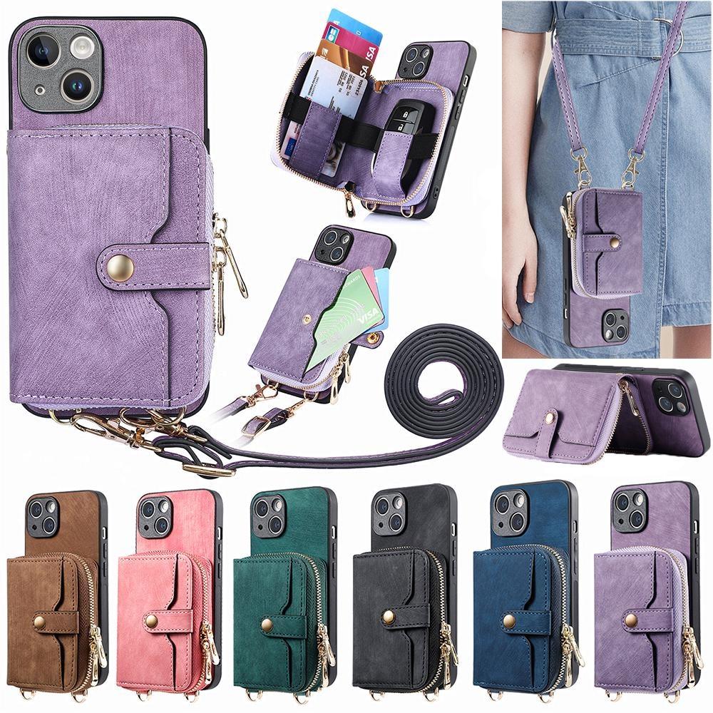 Crossbody Multifunctional Zipper Leather Purse Wallet Case for iPhone 15 14 Plus 13 12 11 Pro Max for Samsung S24 S23 S22 S21 S20 Ultra Plus A15 A25