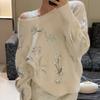Floral Sequin Embroidery Temperament Pullovers Sweater Women Autumn and Winter Long Sleeve Knitted Sweater Women Elegant Hollow Sexy Jumpers Top 25877