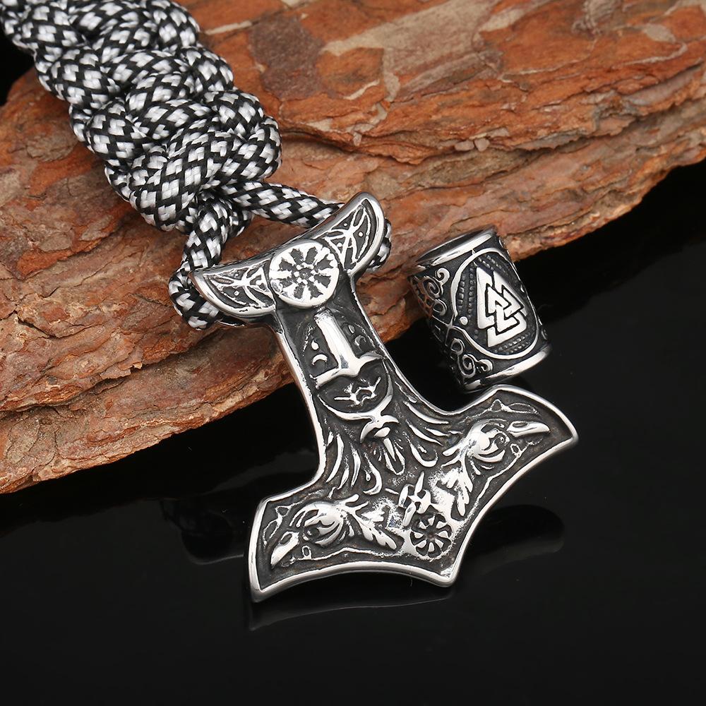 Браслет из паракорда с молотом Тора из нержавеющей стали Nordic Viking Raven Thor's Hammer 