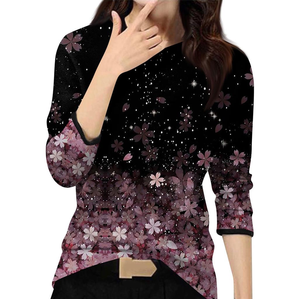 Женский повседневный модный топ с принтом, круглым вырезом и длинными рукавами, пуловер