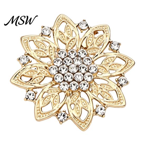 Elegant Alloy Lapel Pins Hollow Rhinestone Flower Brooch, Floral Decorative Pin, Women Pin Vintage Clothing Jewelry for Wedding Party Prom Retro Style