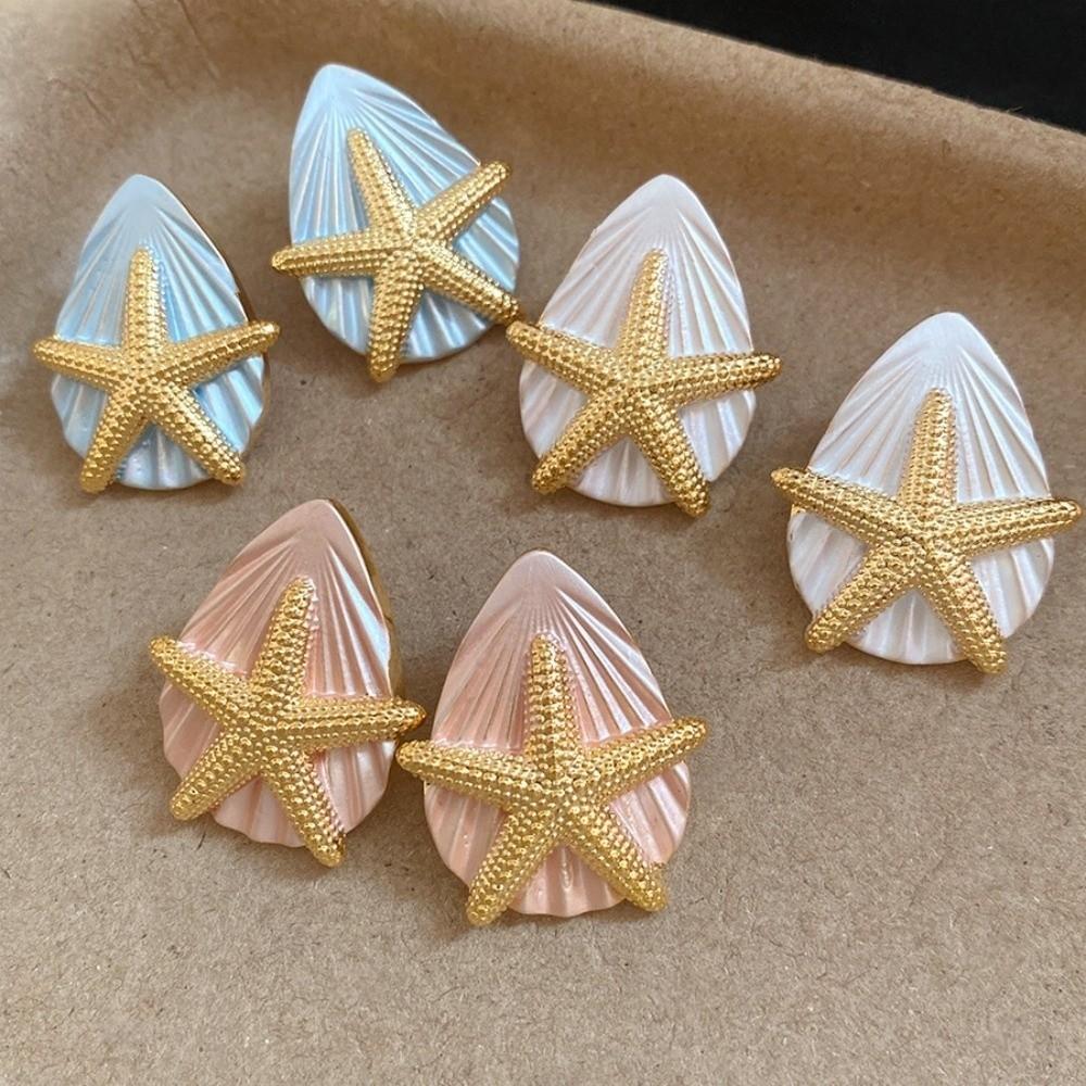 Oil Drip Copper Starfish Shell Earrings Shell Shape Star Dangle Earrings Starfish Ear Studs Daily