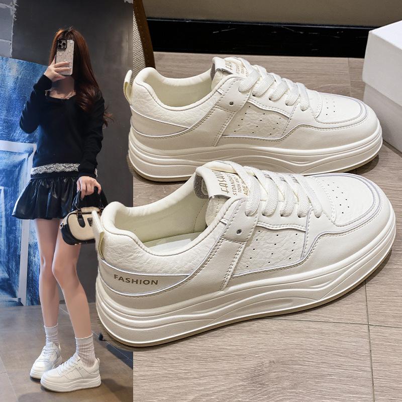 Cowhide Version~ Leather Platform White Shoes Children's Board Shoes Autumn New Versatile Casual Sports Women's Shoes