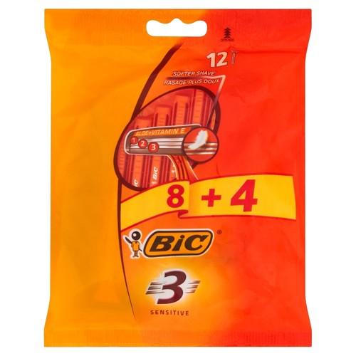 Bic 3 Sensitive Men' Razors, 3 Blades, 12 Pcs