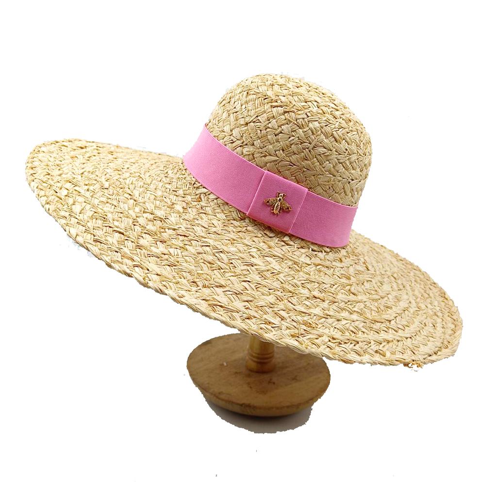 Summer Straw Hat Pearl Pin Women's Summer Seaside Sunshade Hollow Groove Flat Top Straw Hat  Sombrero
