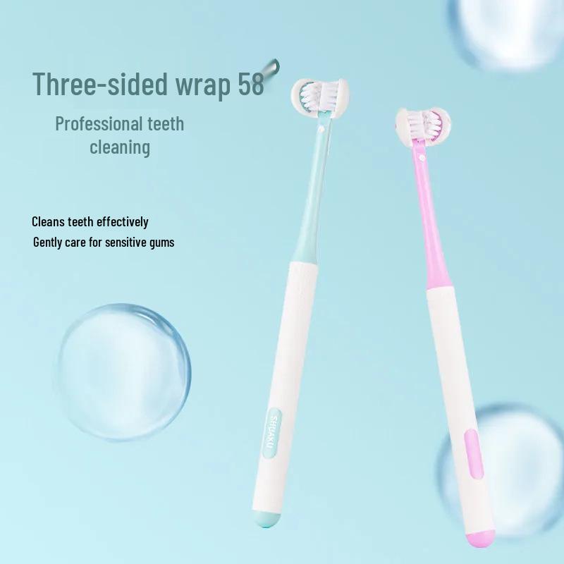Трехсторонняя U-образная зубная щетка с мягкой щетиной и скребком для языка для взрослых