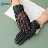 Black Lace Elegant Women Gloves Genuine Lambskin Real Leather Sheepskin Spring Gloves Trendy Female Short Glove