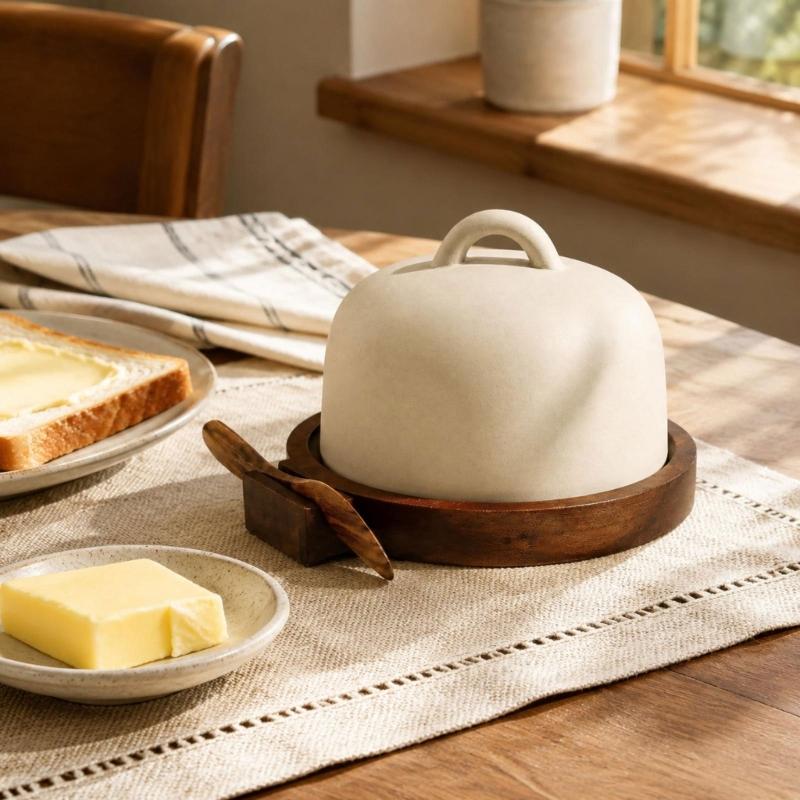 Закрытая тарелка для закусок с крышкой и блюдцем, Масленка с верхней ручкой для завтрака и раннего ежедневного приема пищи
