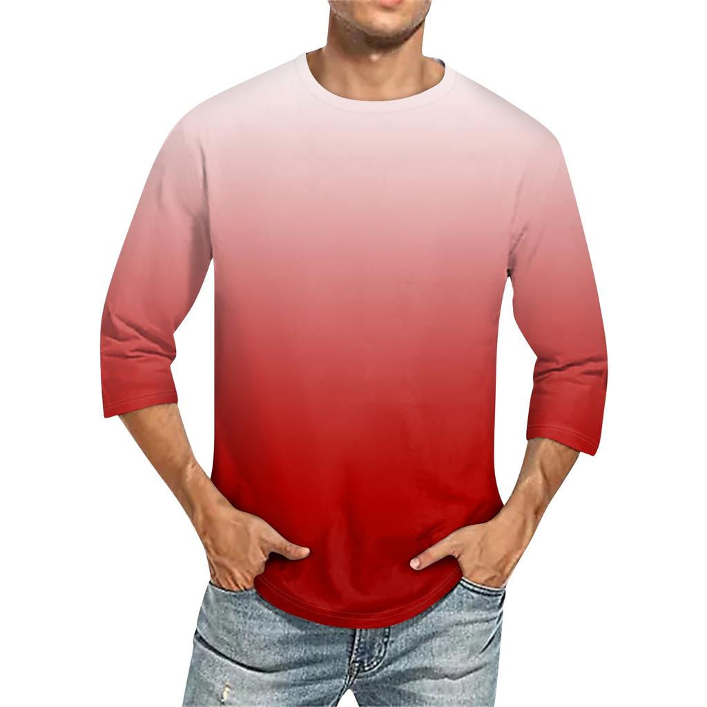 Мужская однотонная футболка с круглым вырезом и рукавами три четверти