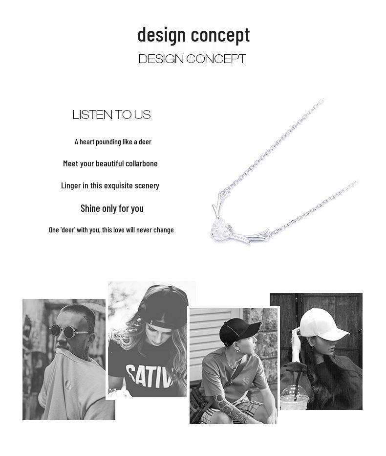 Серебряное ожерелье на ключицу в виде рогов оленя 925 пробы для женщин - Модная подвеска в виде маленького оленя, Простой рождественский подарок