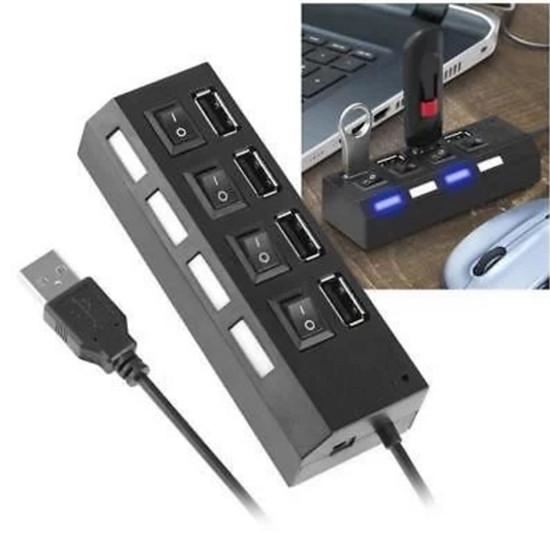 High Speed Black Led 4 Port Usb 2.0 Hub Featuring Versatile Compatibility For All Devices