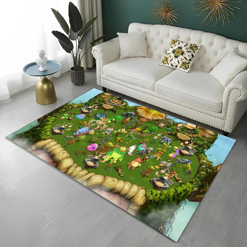 Ковер My Singing Monsters Видеоигра Мультфильм 3D для Дома Гостиной Спальни Дивана Прихожей Декор, Ковер Зональный Нескользящий Коврик для Пола