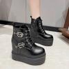 Модные женские ботильоны на высокой платформе, осенние, в готическом стиле, кожаные туфли с пряжкой, панк, мотоциклетные ботинки, круглый носок, массивные кроссовки