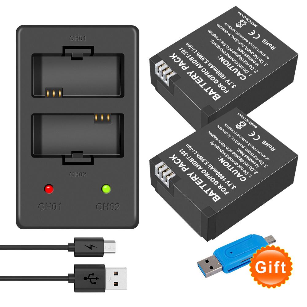 Литий-ионный аккумулятор AHDBT-301 3,7 В, 1600 мАч для GoPro Hero3 Gopro Hero 3/3+, оригинальный аккумулятор для камеры AHDBT 301 AHDBT 301 + зарядное устройство