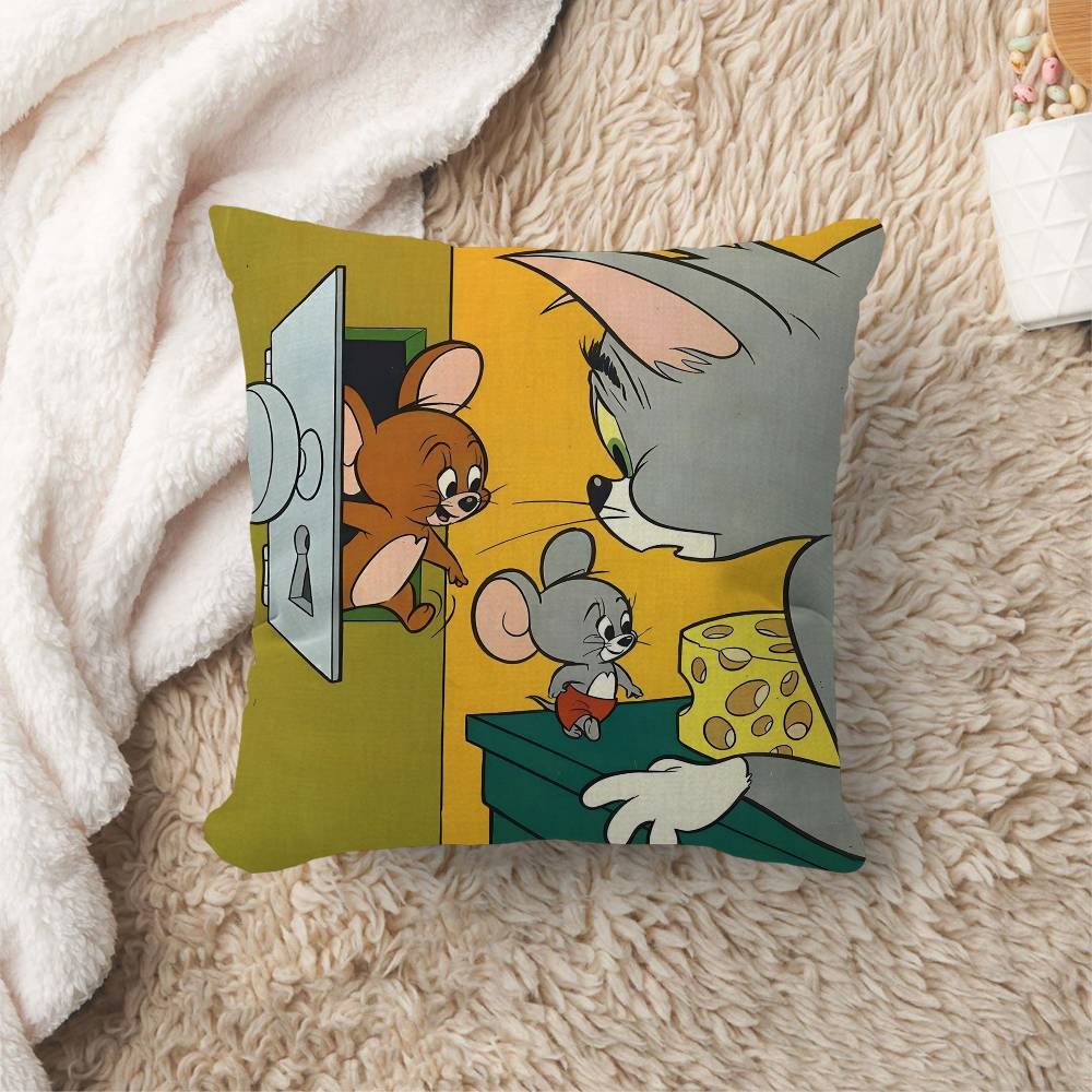 Anime TTom and JJerry Cartoon Pillow Covers Cartoon Sofa Decorative Home Doublesided Printing Short Plush Cute Cushion Cover