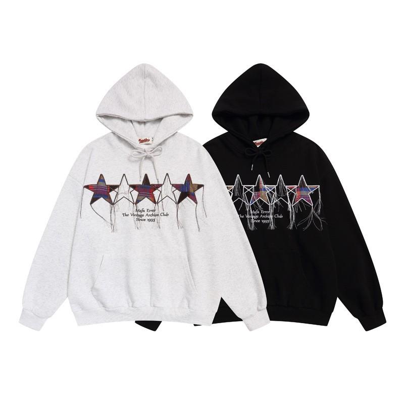 Unisex Oversized Hoodie With Embroidered Star Tassels Streetwear Cotton Sweatshirt Winter